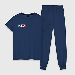 Пижама хлопковая женская Логотип N7, цвет: тёмно-синий