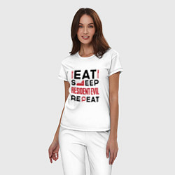 Пижама хлопковая женская Надпись: eat sleep Resident Evil repeat, цвет: белый — фото 2