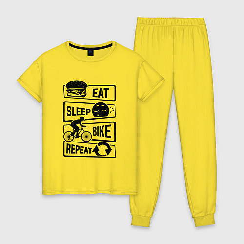 Женская пижама Eat sleep bike repeat art / Желтый – фото 1