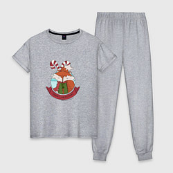 Пижама хлопковая женская Merry christmas fox, цвет: меланж