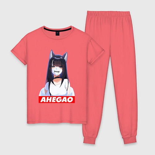 Женская пижама Девушка ахегао с логотипом / Коралловый – фото 1