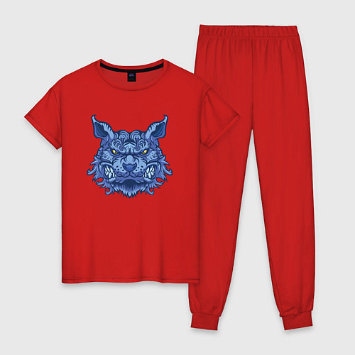Женская пижама Синий кот с безумной улыбкой / Красный – фото 1