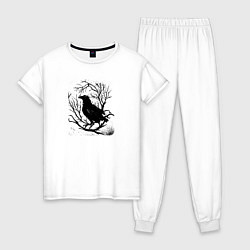 Пижама хлопковая женская Черный ворон, цвет: белый