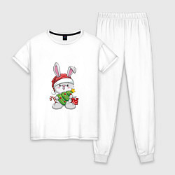 Пижама хлопковая женская Зайчик с ёлочкой, цвет: белый