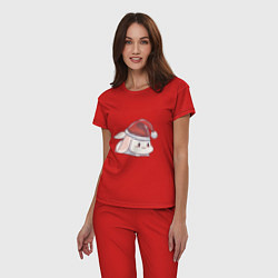 Пижама хлопковая женская Грустный новогодний зайчик, цвет: красный — фото 2