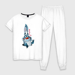 Пижама хлопковая женская Прикольный зубастый кролик, цвет: белый