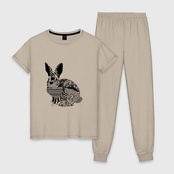 Пижама хлопковая женская Rabbit in patterns, цвет: миндальный
