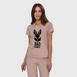 Пижама хлопковая женская Bad rabbit, цвет: пыльно-розовый — фото 2