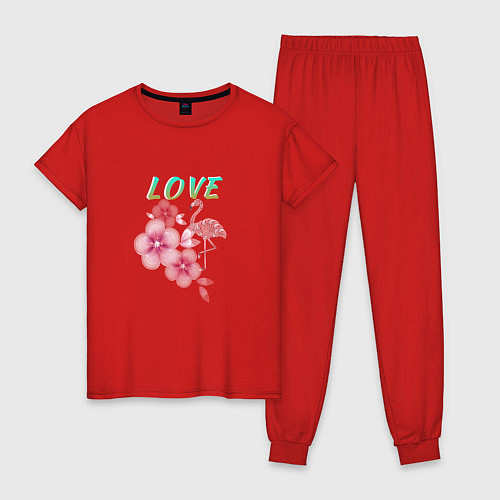 Женская пижама Любовь и фламинго / Красный – фото 1