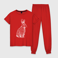 Пижама хлопковая женская Нарисованный кролик, цвет: красный