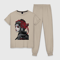 Пижама хлопковая женская Sad samurai, цвет: миндальный