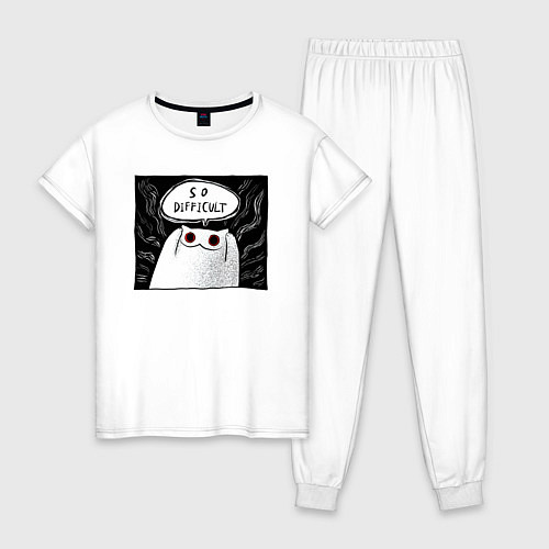 Женская пижама Мрачный кот - слишком сложно / Белый – фото 1