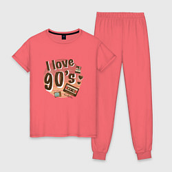 Пижама хлопковая женская I love 90-s, цвет: коралловый
