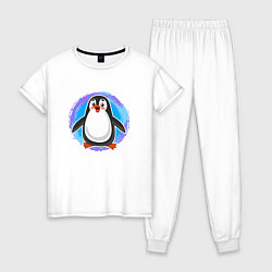 Пижама хлопковая женская Мультяшный милый пингвин, цвет: белый