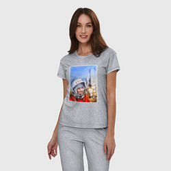 Пижама хлопковая женская Юрий Гагарин на космодроме, цвет: меланж — фото 2