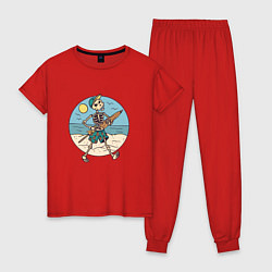 Пижама хлопковая женская Скелет на пляже, цвет: красный