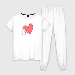 Пижама хлопковая женская Сердце - мем, цвет: белый
