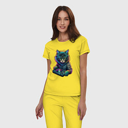 Пижама хлопковая женская Кот диджей, цвет: желтый — фото 2