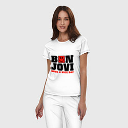 Пижама хлопковая женская Bon Jovi band, цвет: белый — фото 2