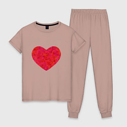 Пижама хлопковая женская Сердце из мазков краски, цвет: пыльно-розовый