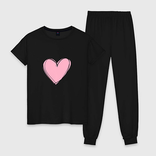 Женская пижама Большое нарисованное сердце / Черный – фото 1