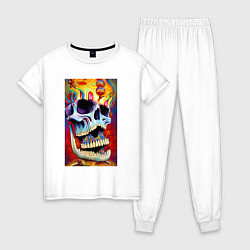 Пижама хлопковая женская Crazy skull - нейросеть - art, цвет: белый