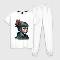 Пижама хлопковая женская Хоррор девочка, цвет: белый