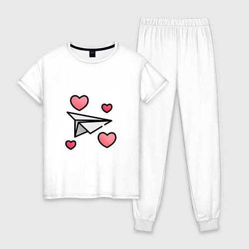 Женская пижама Бумажный самолетик - сердца / Белый – фото 1