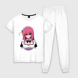 Пижама хлопковая женская Горничная Хитори - Bocchi the rock, цвет: белый