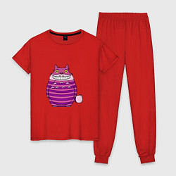 Пижама хлопковая женская Тоторо чеширский кот, цвет: красный