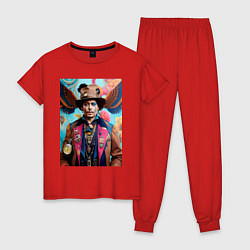 Пижама хлопковая женская Джонни Депп - стимпанк - нейросеть - фантазия, цвет: красный