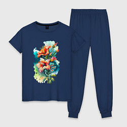 Пижама хлопковая женская Весенний цветок, цвет: тёмно-синий