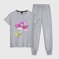 Пижама хлопковая женская Цветок магнолии акварелью, цвет: меланж