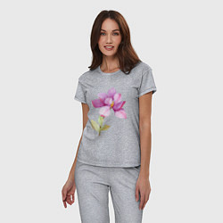 Пижама хлопковая женская Цветок магнолии акварелью, цвет: меланж — фото 2