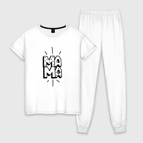 Женская пижама Надпись МАМА с искорками укомплектованная в квадра / Белый – фото 1
