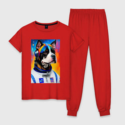 Пижама хлопковая женская Стаффорд космонавт - нейросеть, цвет: красный