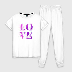Пижама хлопковая женская Love Любовь цветы, цвет: белый