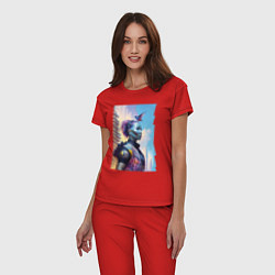 Пижама хлопковая женская Cyberpunk - fantasy - neural network, цвет: красный — фото 2