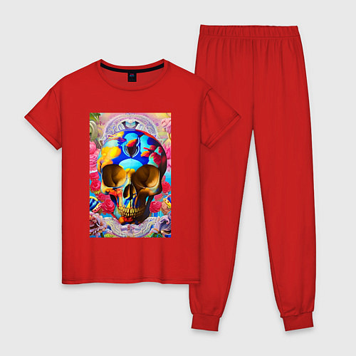 Женская пижама Skull - neural network - art / Красный – фото 1