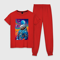 Пижама хлопковая женская Shark in spacesuit - neural network, цвет: красный