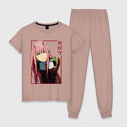 Пижама хлопковая женская Zero Two anime girl, цвет: пыльно-розовый