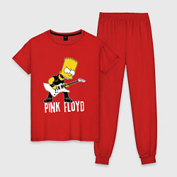 Пижама хлопковая женская Pink Floyd Барт Симпсон рокер, цвет: красный