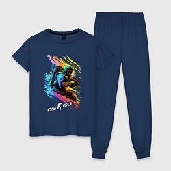 Пижама хлопковая женская Counter Strike штурмовик, цвет: тёмно-синий