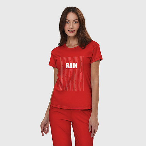 Женская пижама Надпись rain и линии / Красный – фото 3