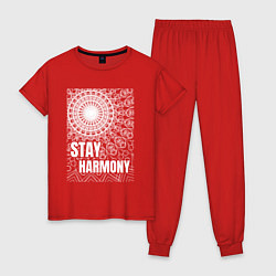 Пижама хлопковая женская Stay harmony надпись и мандала, цвет: красный