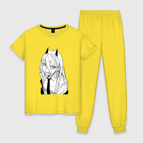 Женская пижама Пауэр с рожками - человек бензопила / Желтый – фото 1