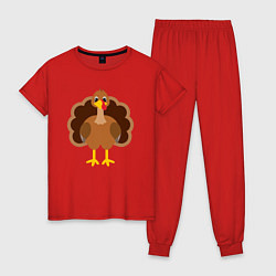 Пижама хлопковая женская Turkey bird, цвет: красный