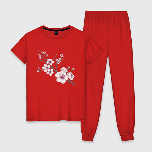 Женская пижама Ветка сакуры - весна - Япония / Красный – фото 1