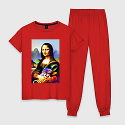Пижама хлопковая женская Mona Lisa with baby dragon, цвет: красный