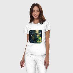 Пижама хлопковая женская Мистический персонаж в бамбуковой роще, цвет: белый — фото 2